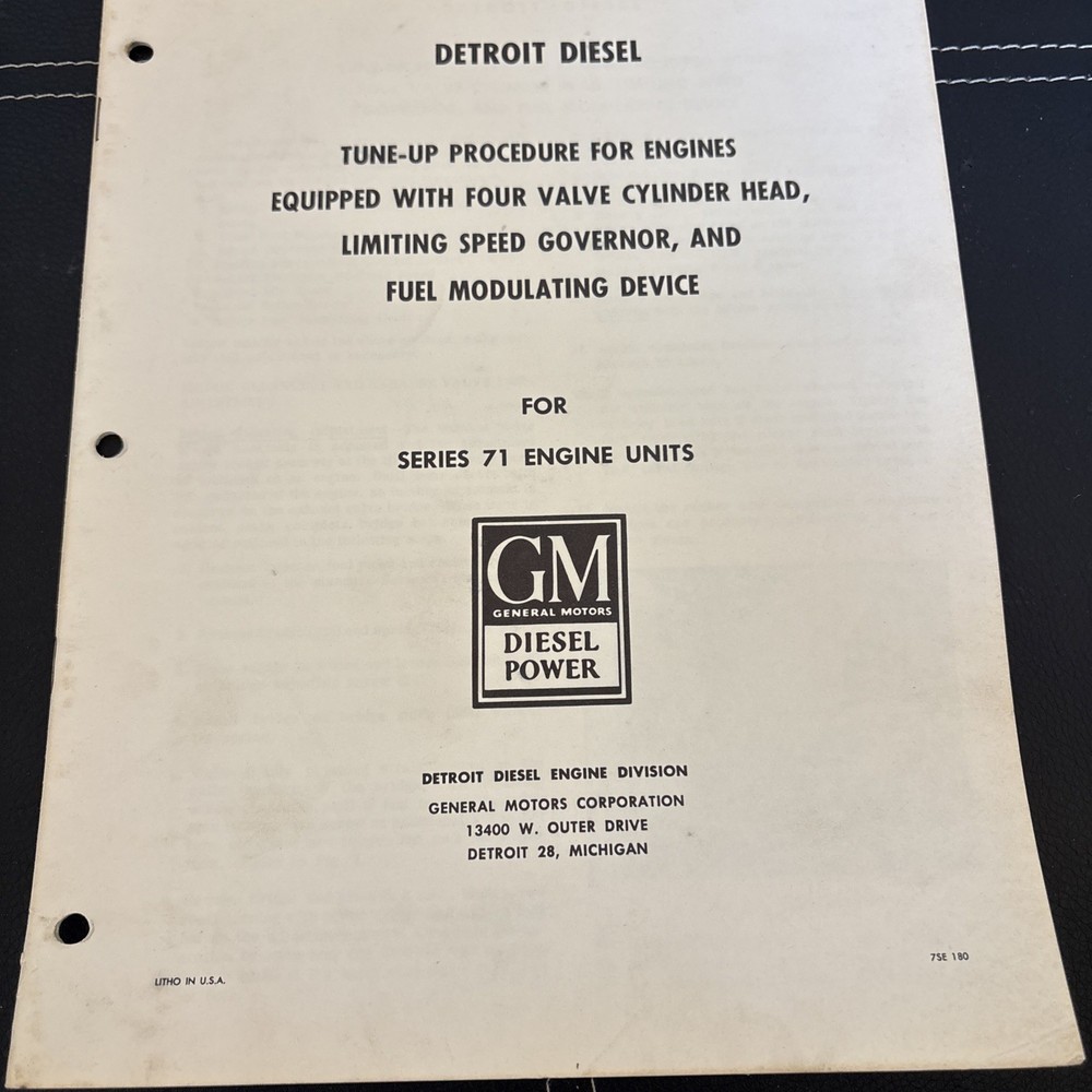 General Motors GM Series 71 Diesel Engines tune – up Manual