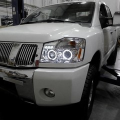 2004-2015 Nissan Armada Titan LED Dual Halo Projector Headlights Pair Chrome