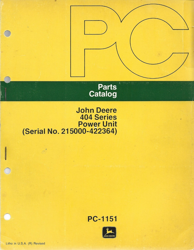 John Deere 404 Series Power Unit Parts Catalog S/N 215000 – 422364