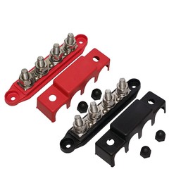 New Red & Black 5/16″ 4 Stud Power Distribution Block -BUSBAR- With Cover