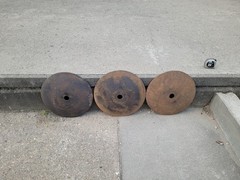 3 Vintage Disc Blades 16″ inch, Hole 1-1/2″ Steampunk Industrial Farm Implement