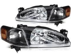 1998-2000 Toyota Corolla Headlights Clear Lens Black Housing Amber Reflector