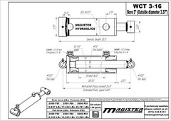 Hydraulic Cylinder Welded Double Acting 3″ Bore 16″ Stroke Cross Tube 3×16 NEW