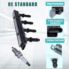 Ignition Coil and 4 Double Iridium Spark Plugs Compatible with 2011-2015 Cruze