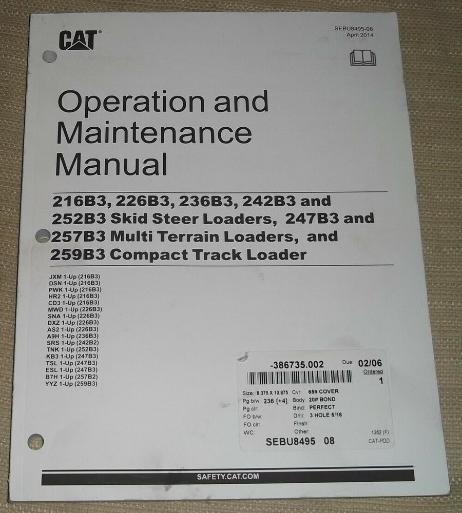 CAT 216B3 226B3 236B3 242B3 252B3 247B3 257B3 259B3 OPERATION MAINTENANCE MANUAL