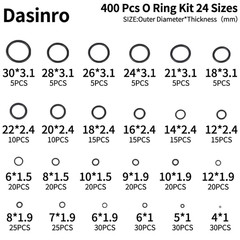 400 Pcs Rubber O-Rings Assortment Kit, 24 Sizes Rubber O-Ring Sealing Seal Assor