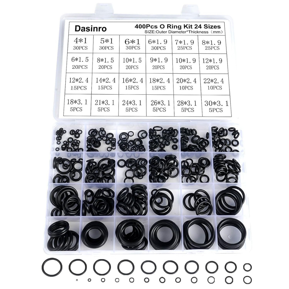 400 Pcs Rubber O-Rings Assortment Kit, 24 Sizes Rubber O-Ring Sealing Seal Assor