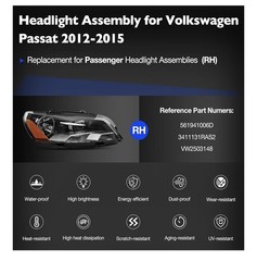 2012-2015 Volkswagen Passat Headlight Assembly Halogen Passenger RightVW2503148
