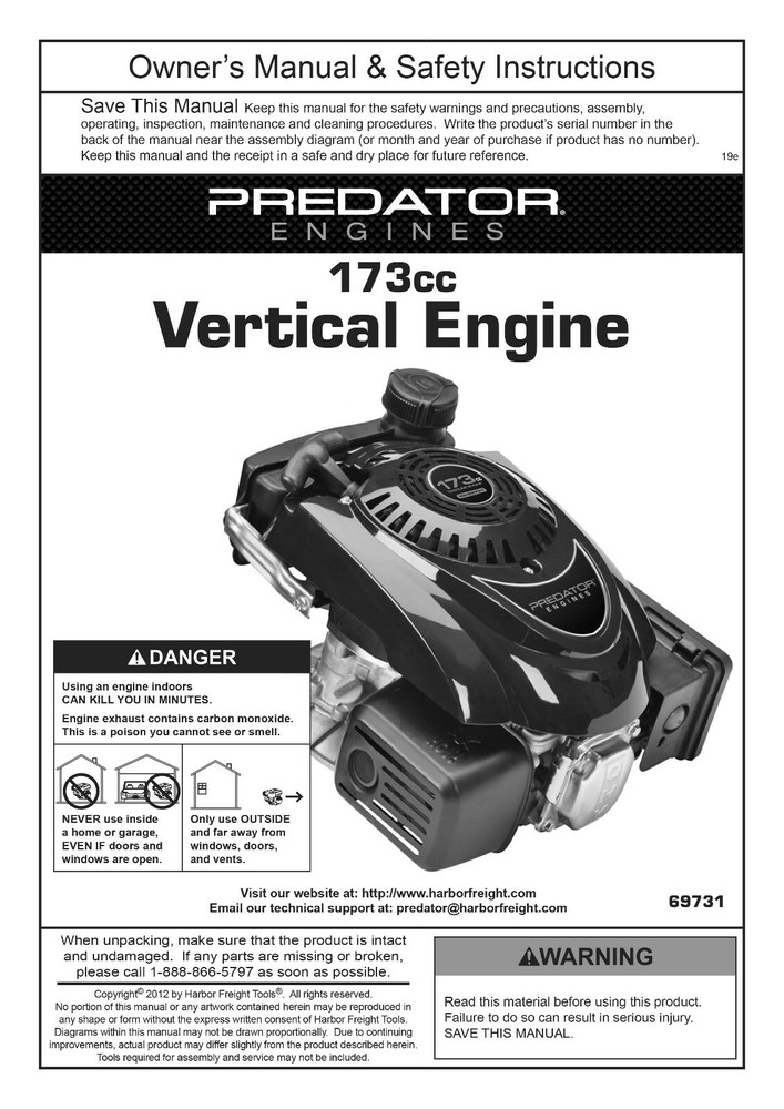 Predator 173cc Vertical Engine Walk Behind Lawn Mower OWNER’S MANUAL