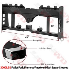 3000lbs Pallet Fork Frame &Receiver Hitch Spear Sleeves fit Kubota Skid Steer