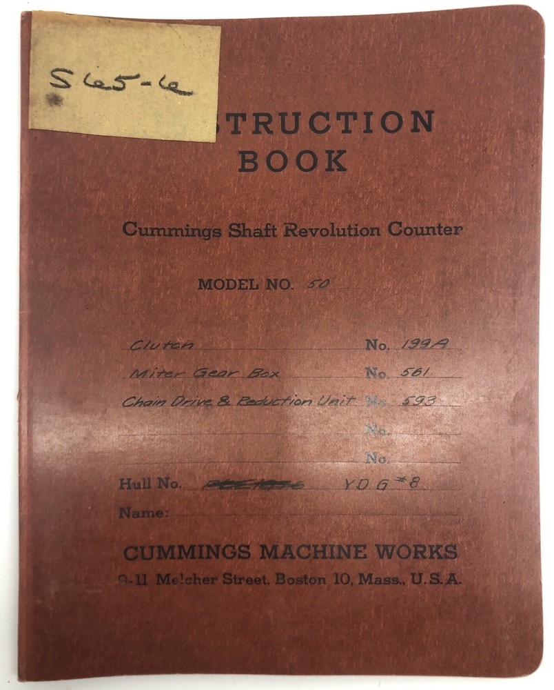 Cummings Machine Works Shaft Revolution Counter Instruction Manual Book (RF931)