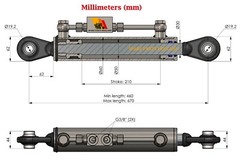 Hydraulic Top Link Cat. 1-1 with Locking Block 18 1/8” – 26 3/8” with 2 x Hose
