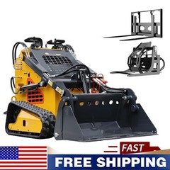 24HP Mini Skid Steer Loader Tracked 3-Pumps Engine w/ Bucket, Fork, Grapple
