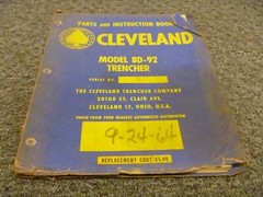 Cleveland BD-92 Trencher Parts Catalog & Owner Operator Instruction Manual