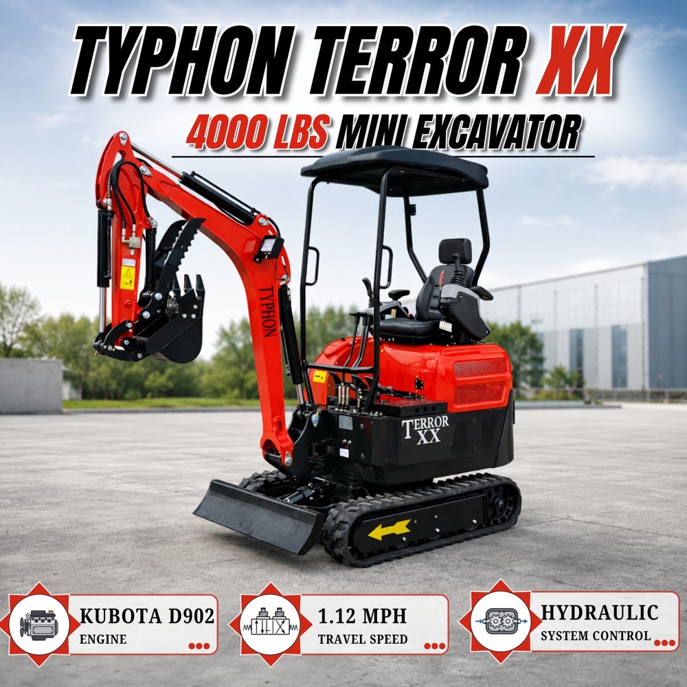 TYPHON TERROR XX 4000lb Mini Excavator Kubota D902 Engine Double Auxiliary Valve