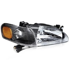 1998-2000 Toyota Corolla Headlights Clear Lens Black Housing Amber Reflector