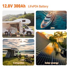 12V 300AH LiFePO4 Lithium Battery 15000+Cycles 200A BMS Solar Off-grid RV 3.8kwh