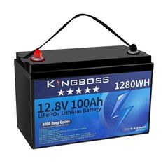 Kingboss 12V 100Ah LiFePO4, Lithium Battery 15000 Deep Cycles Lithium Iron Ph…