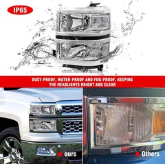 2014-2015 Chevy Silverado 1500 Headlights Assembly Chrome & Clear Left Right Set