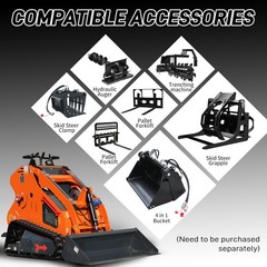 24HP Mini Track Skid Steer Loader, RATO 2-Cylinder Engine, 3-Pump Hydraulic Syst