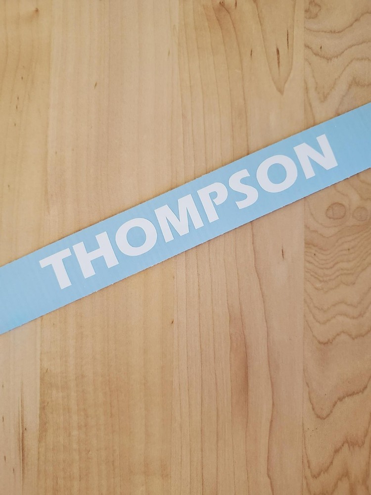 THOMPSON last name decal sticker vinyl (2) PAIR Gloss WHITE 8″ FAST USA
