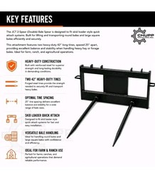 42″ JCT Double Tine Hay Bale Spear Skid Steer Loader Attachment 3000lbs Tractor
