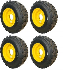 4 New 10-16.5 16PR R-4 Super HD Skid Steer Tires on 16.5×8.25 Yellow Steel Rims