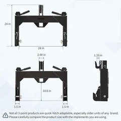 3 Point Quick Hitch Adapter For Cat 1 Tractors w/ Adjustable Bolt & 2″ Receiver