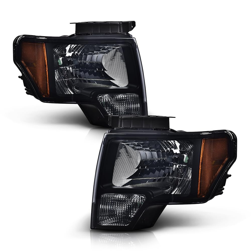 For 09-14 Ford F150 Black Smoke Lens Amber Reflector Headlights Pair DL3Z13008AF
