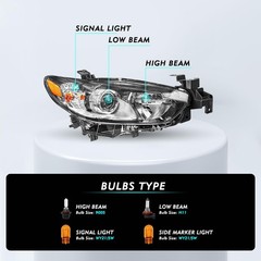 Halogen Projector Headlight Assembly w/Bulbs 2014-2017 Mazda 6 RH Passenger Side