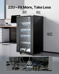 22U Network Cabinet Wall Mount, 23.6 in Depth, 300 lbs Max Load Capacity Server
