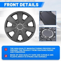 14 Inch Hubcaps Iron Hub ABS Black Matte Set of 4 5076Style Car Truck SUV