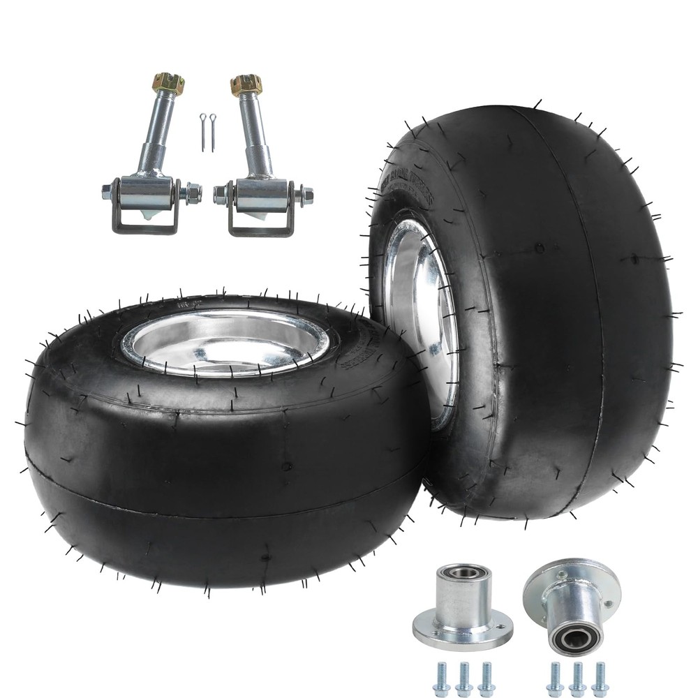 2 Pack 10×4.50-5″ Go Kart Tubeless Tires Aluminum 3 Lug Racing Slick Wheels
