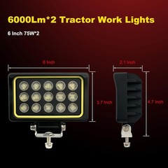 6″ LED Work Lights 150W 12000LM Flood Beam 12V/24V Yellow [2PCS]