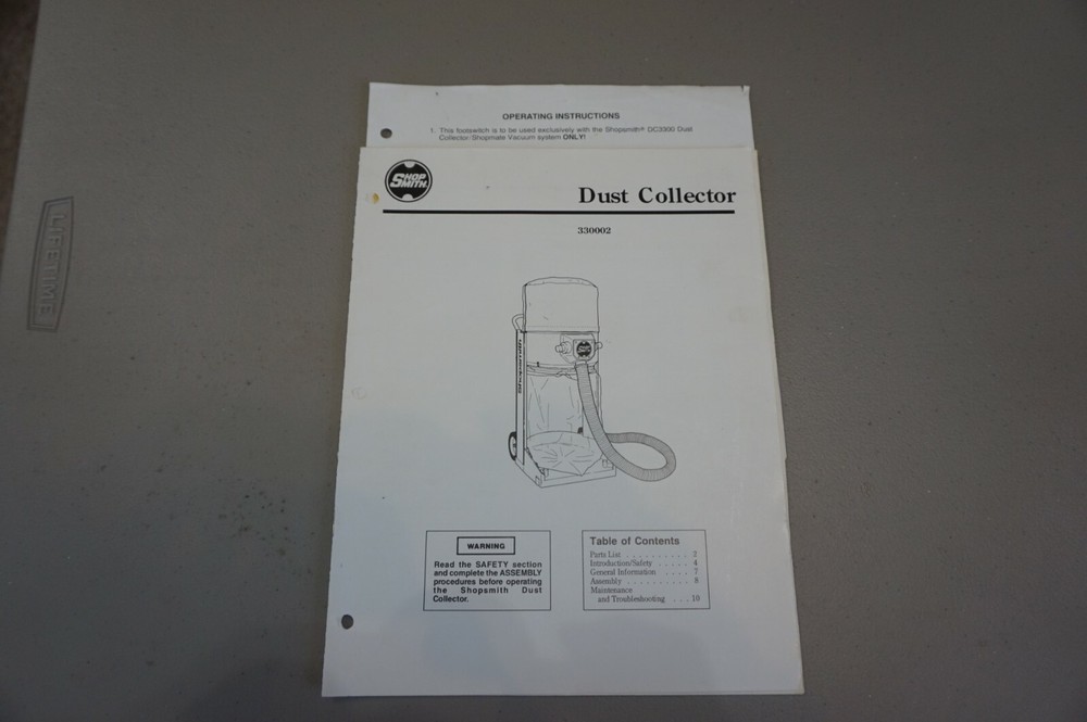 Shopsmith Mark V Dust Collector Manual, Great Shape!
