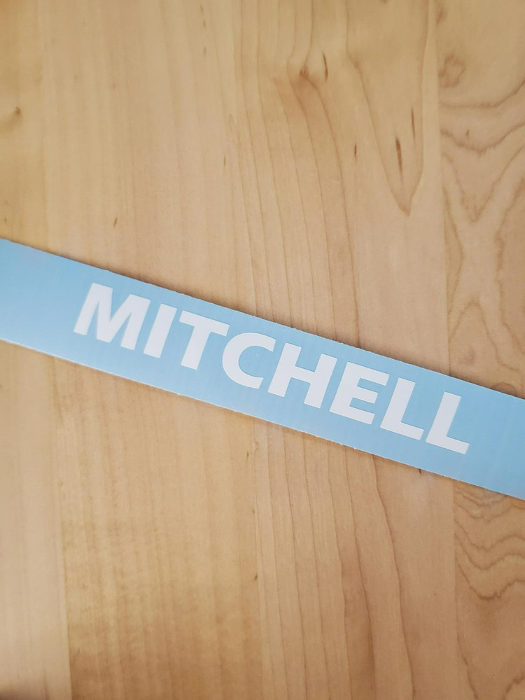MITCHELL Last name decal sticker vinyl (2) PAIR Gloss WHITE 24″ FAST USA