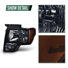 For 09-14 Ford F150 Black Smoke Lens Amber Reflector Headlights Pair DL3Z13008AF