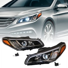 2015-2017 Hyundai Sonata Halogen Headlight Set Clear Lens Black