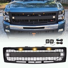 Grille for 2007-2013 Silverado 1500 Mesh Style 3+2 LED Matte Black w/ Letters