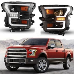 F-150 2015-2017 Headlights Replacement LED DRL Projector Matte Black Clear Lens