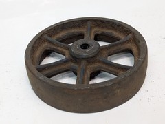 Lot of four antique cast-iron industrial pull cart caster wheels with 6 spokes