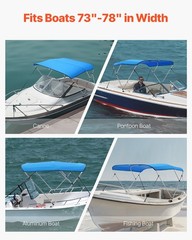 3 Bow Boat Bimini Top, 600D Polyester Canopy with Aluminum Alloy Frame, Waterpro