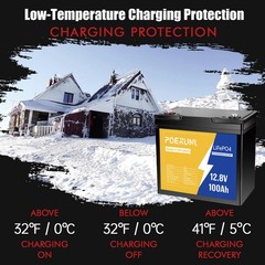 POERUNI 12V 100Ah LiFePO4 Lithium Battery BMS for Deep Cycle RV Marine Off-Grid