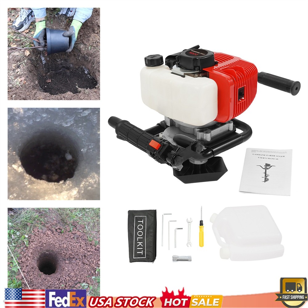 52CC Gas Powered Earth Auger Post Hole Digger Auger 2 Stroke 2hp, NO Drill Bits