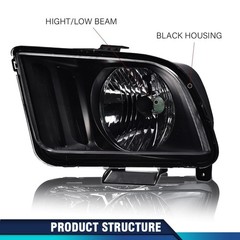 Headlight Assembly Left 2005-2009 Ford Mustang Halogen Clear Lens 4R3Z13008AB