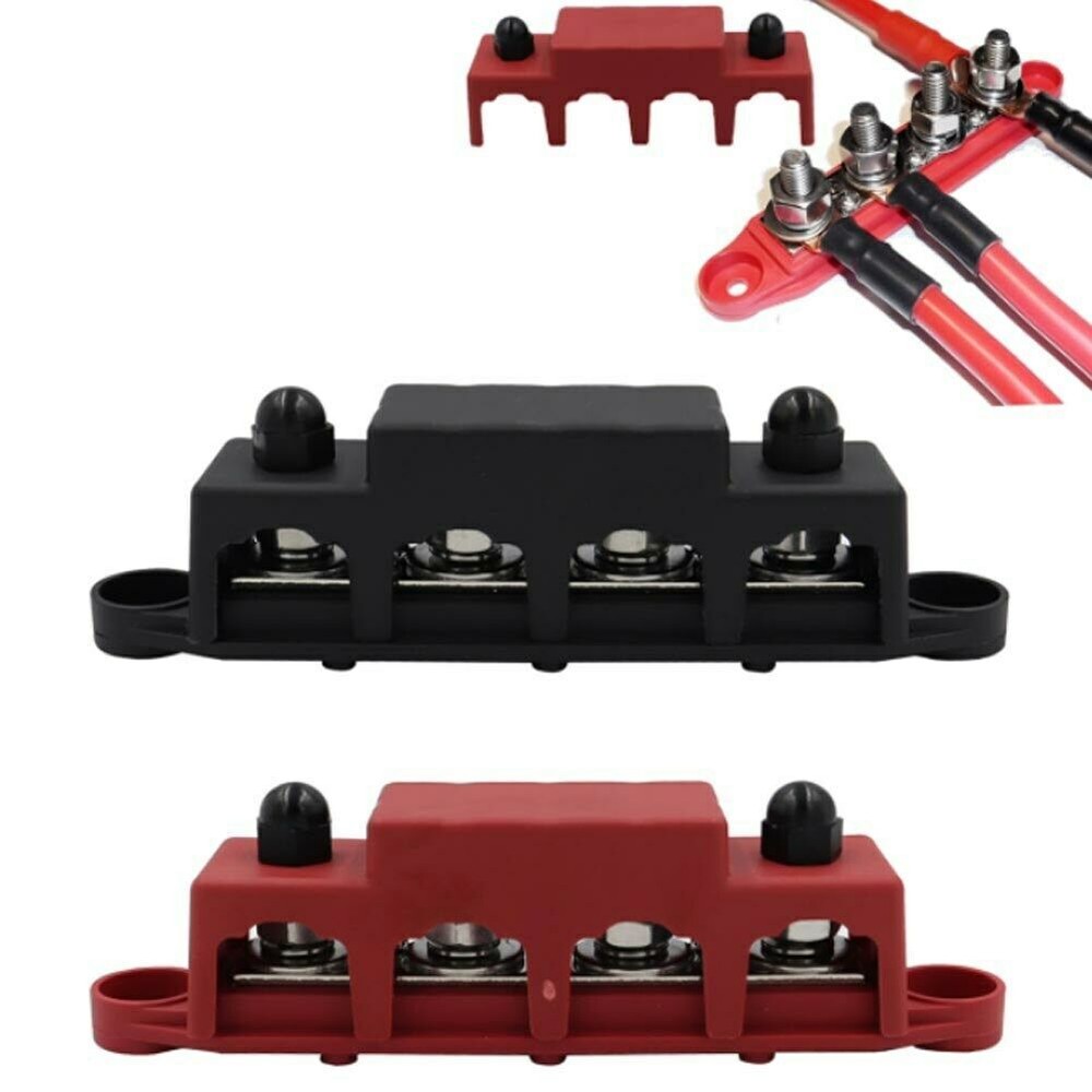 Red & Black 5/16″ 4 Stud Power and Ground Distribution Block with Cover