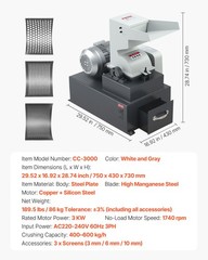 VEVOR Hammer Crusher 3KW Automatic Mill Stone Crusher Three Screens 3/6/10 mm