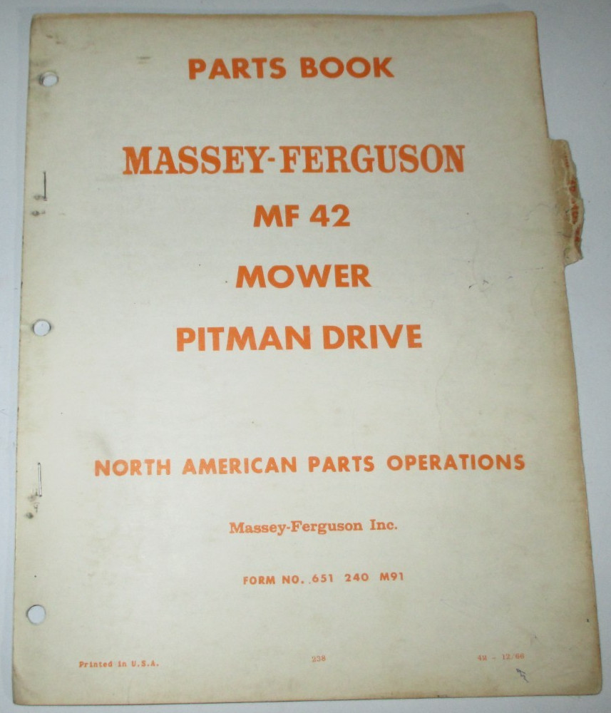 Massey Ferguson MF 42 Mower Parts Catalog Manual Book 1966 DEALERS ORIGINAL!
