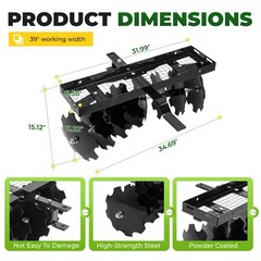 Disc Harrow 11″ Steel Tow Behind For universal Tractor Sleeve Hitch Attachment