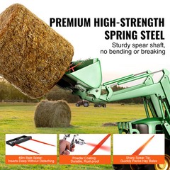 VEVOR 49″ Hay Bale Spear Universal Skid Steer Loader Tractor Bucket Attachment